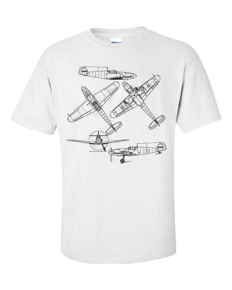 Messerschmitt Bf 109 F Fighter Aircraft Technical Drawing Blueprint WW2 TShirt S