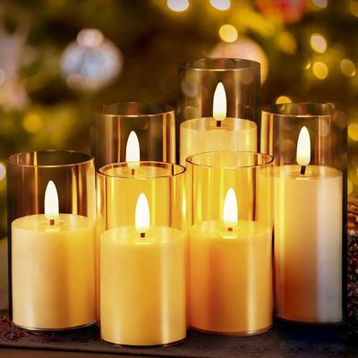 New 3 PCS/Set LED Flickering Flameless Pillar Amber Candles Battery Operated Acrylic Candle Wedding Halloween Christmas