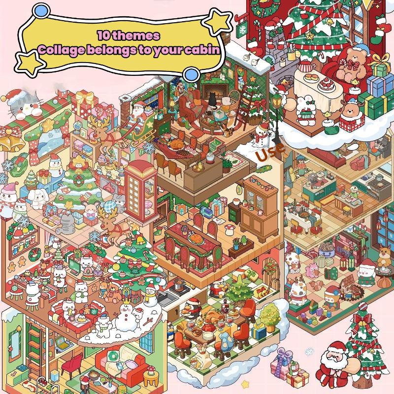 10Pcs/Set Cartoon Christmas Miniature Scene Diorama Stickers Diy Handmade Stacked Scrapbook Stickers Holiday Decoration Gifts