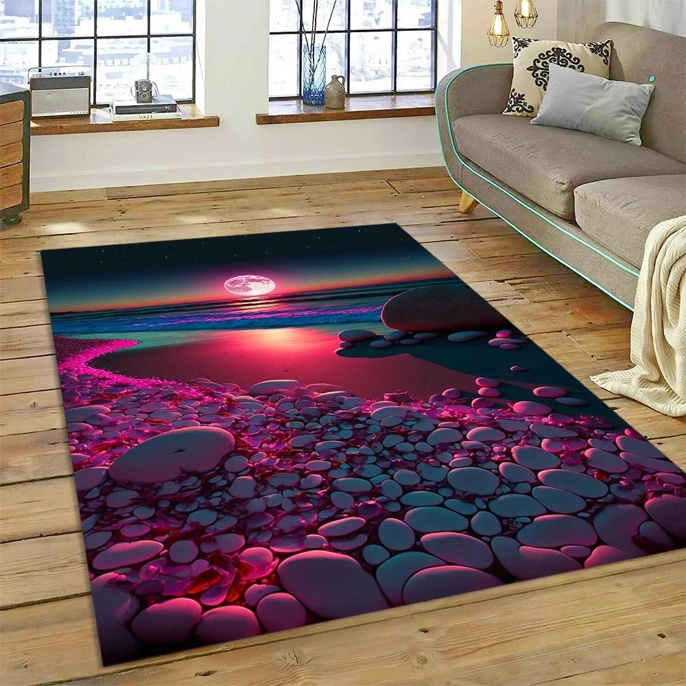 2025 New Style Colorful Pebble Rainbow Road Beach Stone Nature Carpet Rug for Living Room Bedroom Home Sofa,Non-slip Floor Mat