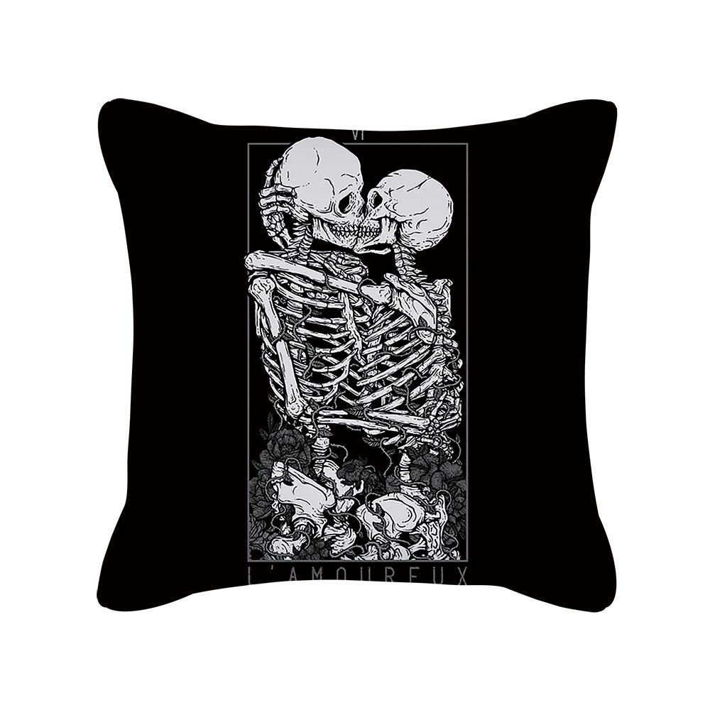 Punk Style Skull Print Pattern Cushion Cover for Home Air Conditioning Sofa Office Car Decoration Square Polyester Pillowcase