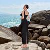 Black Elastic Bandage Evening Dress Light Luxury Three-dimensional Flower Simple Temperament Outdoor Party Dress