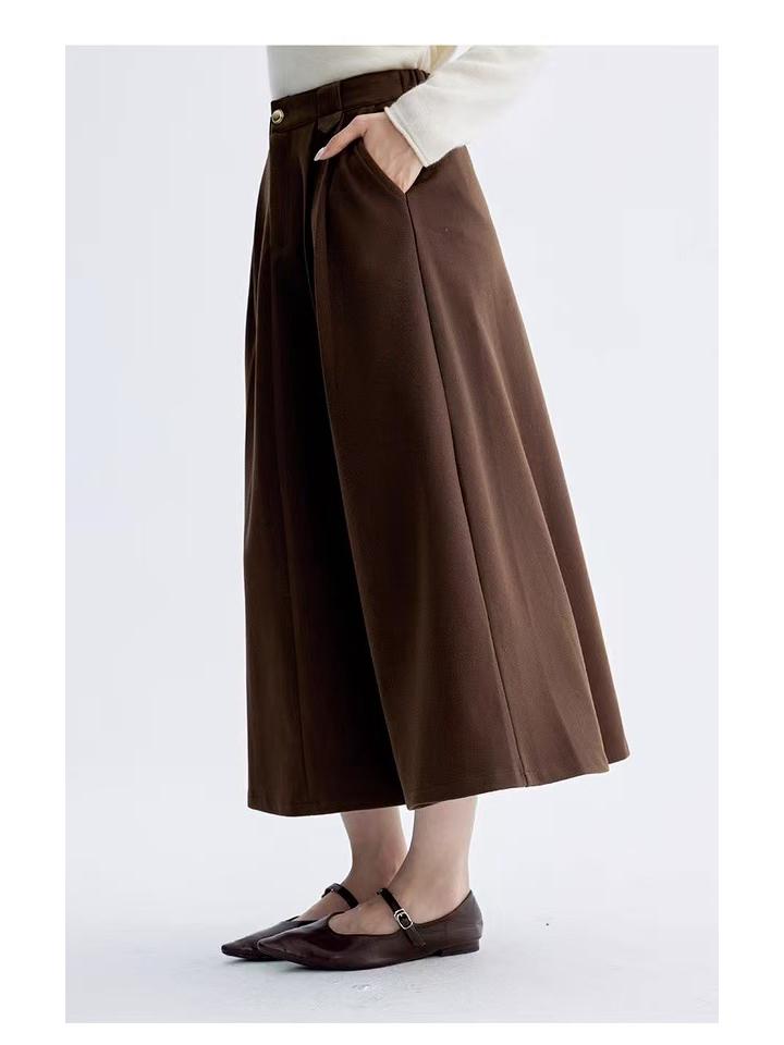 Woolen High-Waisted A-line Winter Midi Skirt