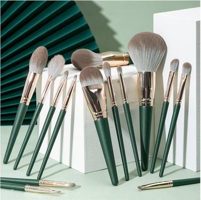 14dílná sada zelenomodrých štětců na make-up - Obsahuje štětce na stíny, štětce na obličej a přenosný kufřík