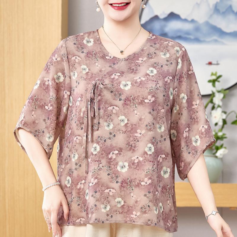 Plussstørrelse 3XL-8XL Sommer Casual Bluser for Kvinner Topper Løse Vintage Klær Oversize Halvermet Skjorte