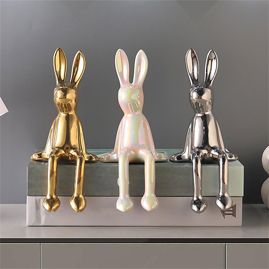 Color Ceramic Bunny Figurine Statue Decorative Animal Sculpture for Bookshelf Living Room and Bedroom