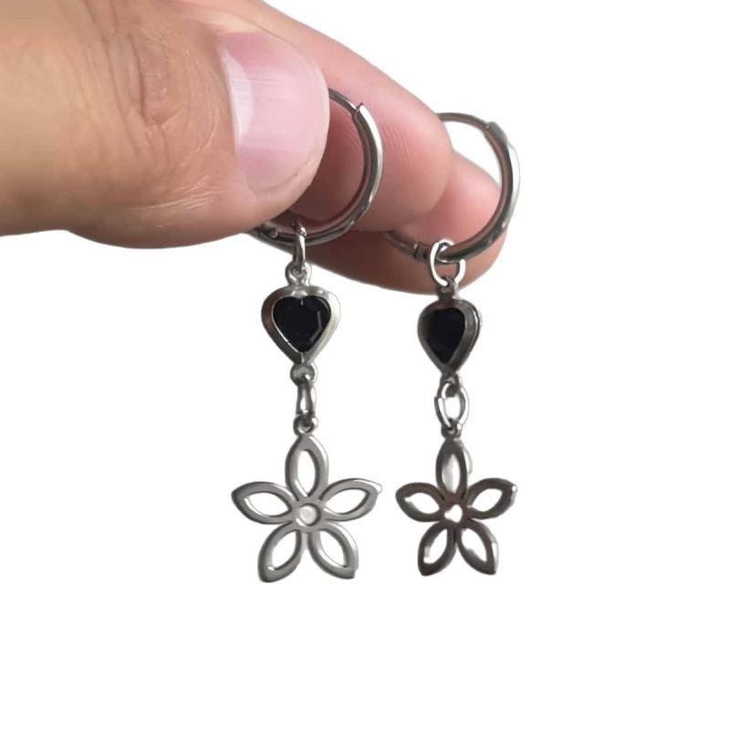 Flower Heart Hypoallergenic Silver Earrings - Y2K Fairy Star Design, Nickel-Free