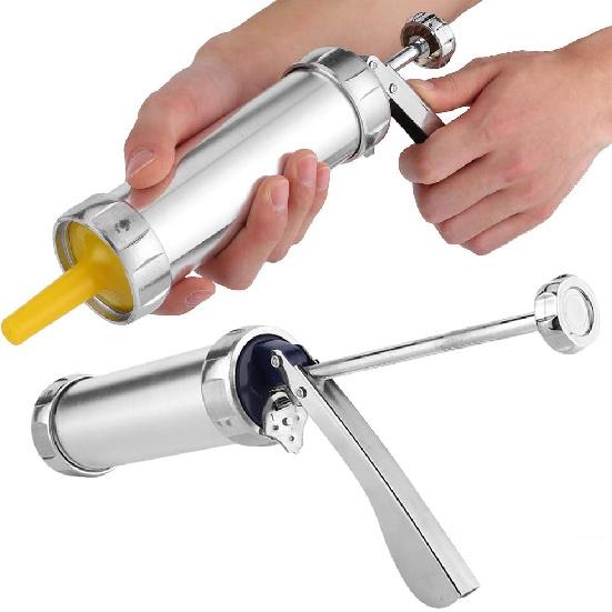 Cookie Press Gun Set, Aluminum Alloy Cookies Press Maker Kit Biscuits Maker Press Machine Bakeware with 20 Cookies 4 Nozzles Silver