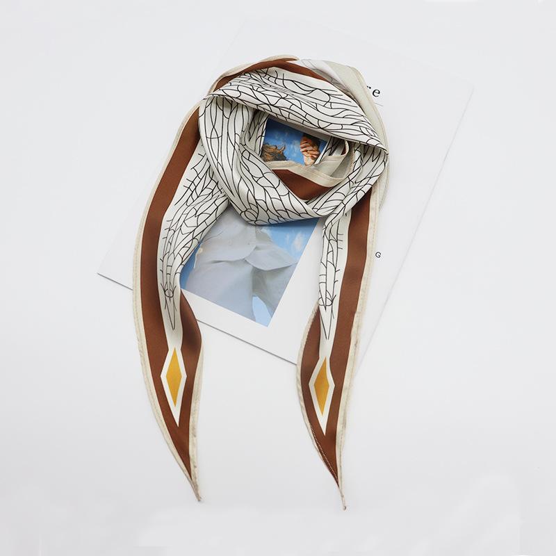 Rhombus silk scarf women s autumn thin small long silk scarf imitation silk square scarf neckband narrow protection to cover the neck and neck 100-135CM