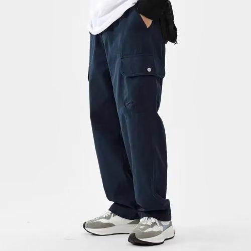 Men's Sweatpants Spring Autumn Vintage Japanese Wide Leg Straight Loose Button Big Pockets Cargo Pants Drawstring Trousers