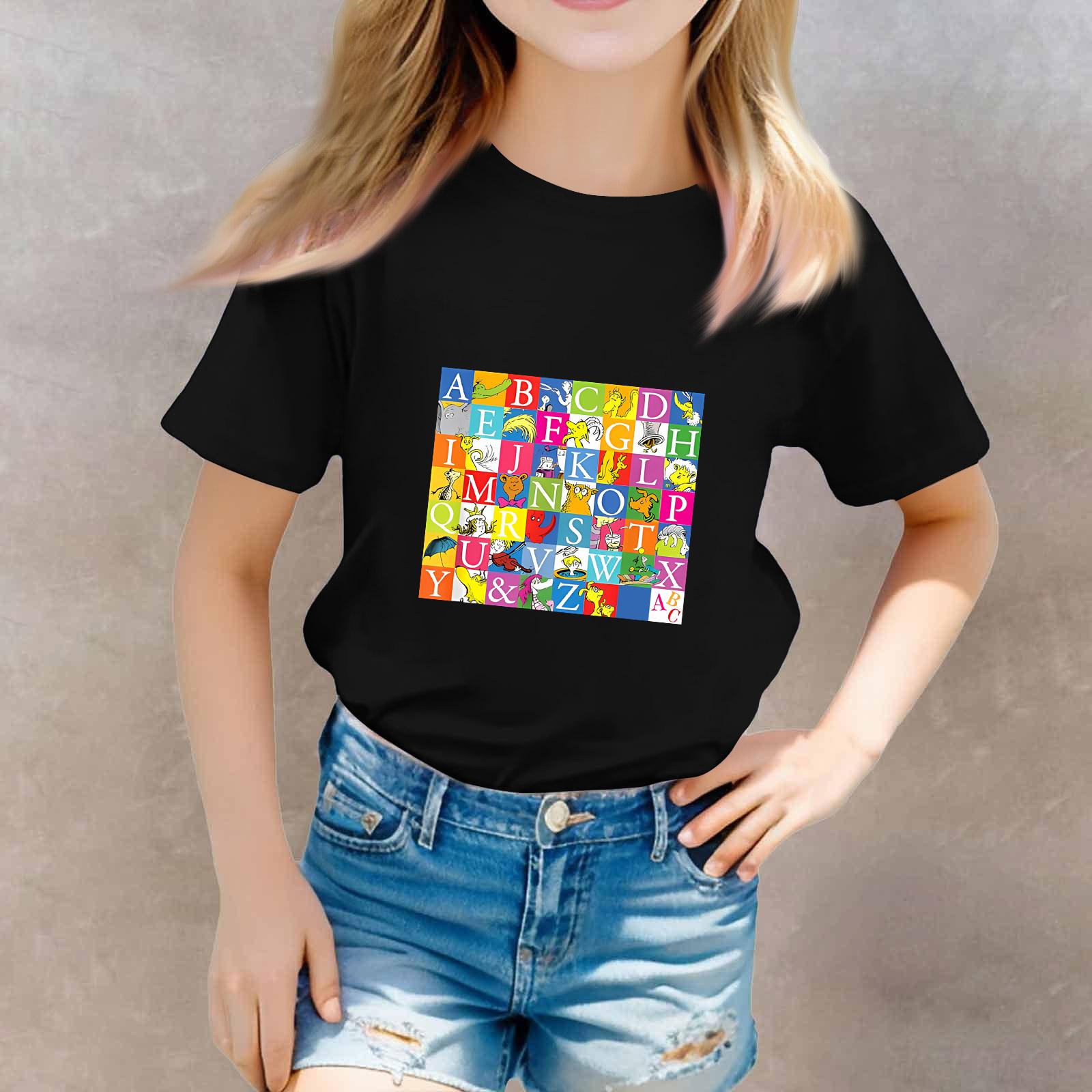 

Toddler Boy And Girl T-Shirts Kids Top Girls Printed Short Sleeved T-shirt 130 чёрный
