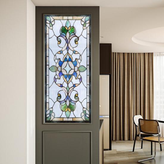 Yousheng Privacy Window Film Vintage Stained Glass Style Static Window Cling Decorative Glass Sticker for Cabinet Bathroom Kitchen Door Panel