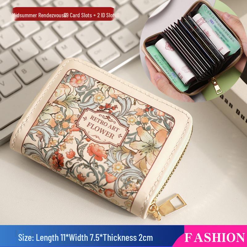 European & American Retro Oil Painting Women's Multi-Card Slot Holder - Large Capacity Card & Document Organizer