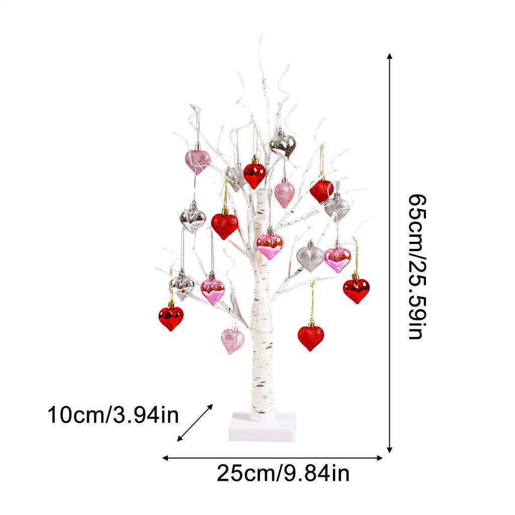 Valentine's Day Birch Tree Lighted Decor 24 LED Lamp Light Tree With 18 Heart Ornaments Romantic Branch Tree Decorative Lights