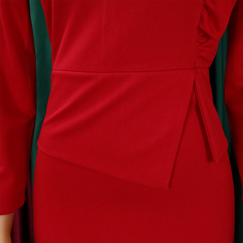 YYFS Damenmode Frühling Herbst Einfarbig Druck Langarm O-Ausschnitt Hohe Taille Freizeitkleider