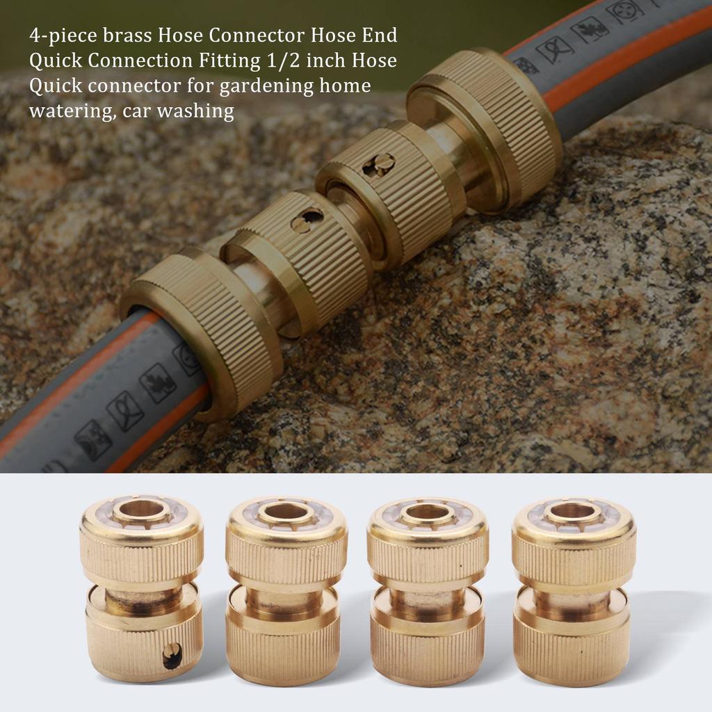 M-Modern-4 Pc Brass Hose Connector Hose End Quick Connect Fitting 1/2 Inch Hose Pipe Quick Connector For Gardening Home Watering