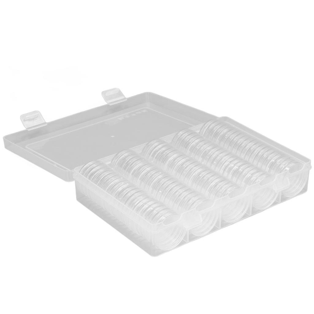 Coin Holder 100 Pieces Storage Plastic Transparent Coin Storage Box with Coin Capsules for Coin
