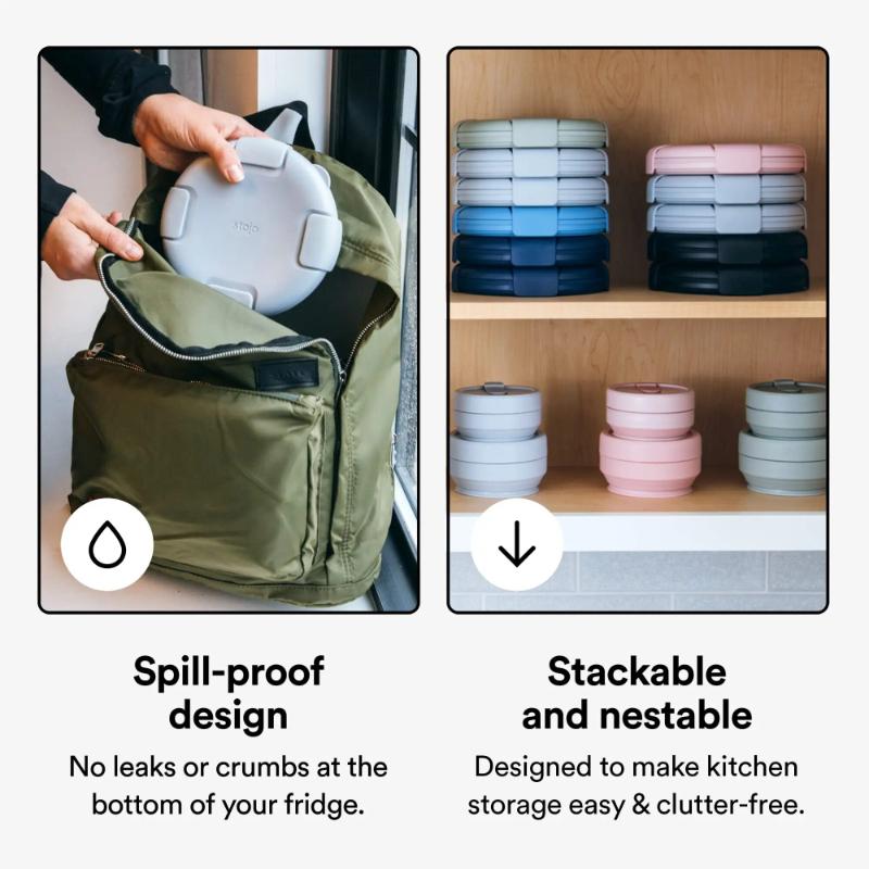 1 buc Bol de prânz pliabil pentru călătorie Bol de salată reutilizabil Depozitare alimente Bol de picnic pentru exterior Sigur pentru microunde și mașina de spălat vase