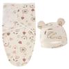 Baby Blanket Hat Set Cartoon Printed Cotton Newborn Swaddle Adjustable Infant Sleeping Swaddle Wraps All Seasons 0-6 Months
