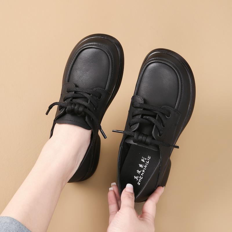 Loafers Women's Spring and Autumn New Soft-soled Middle-aged Mother Pumps Flat-soled Lace-up Work Casual Leather Shoes Women