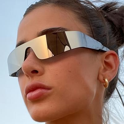 Lunettes de soleil de mode une pièce sans cadre Style technologique futuriste Style punk pour femmes hommes adaptés aux voyages lunettes de cyclisme en plein air
