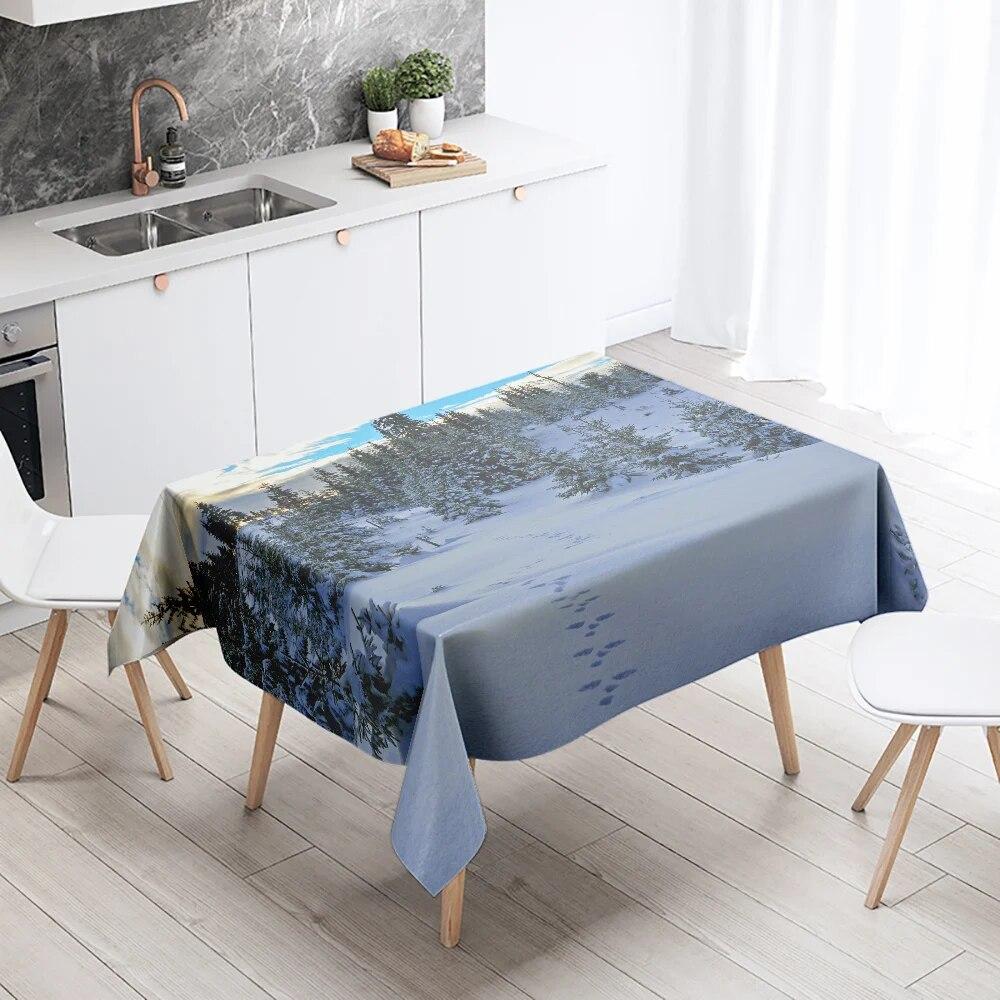 Winter Snow Tablecloth Beautiful  Anti-fouling Waterproof Rectangular Kitchen Table Home Decoration