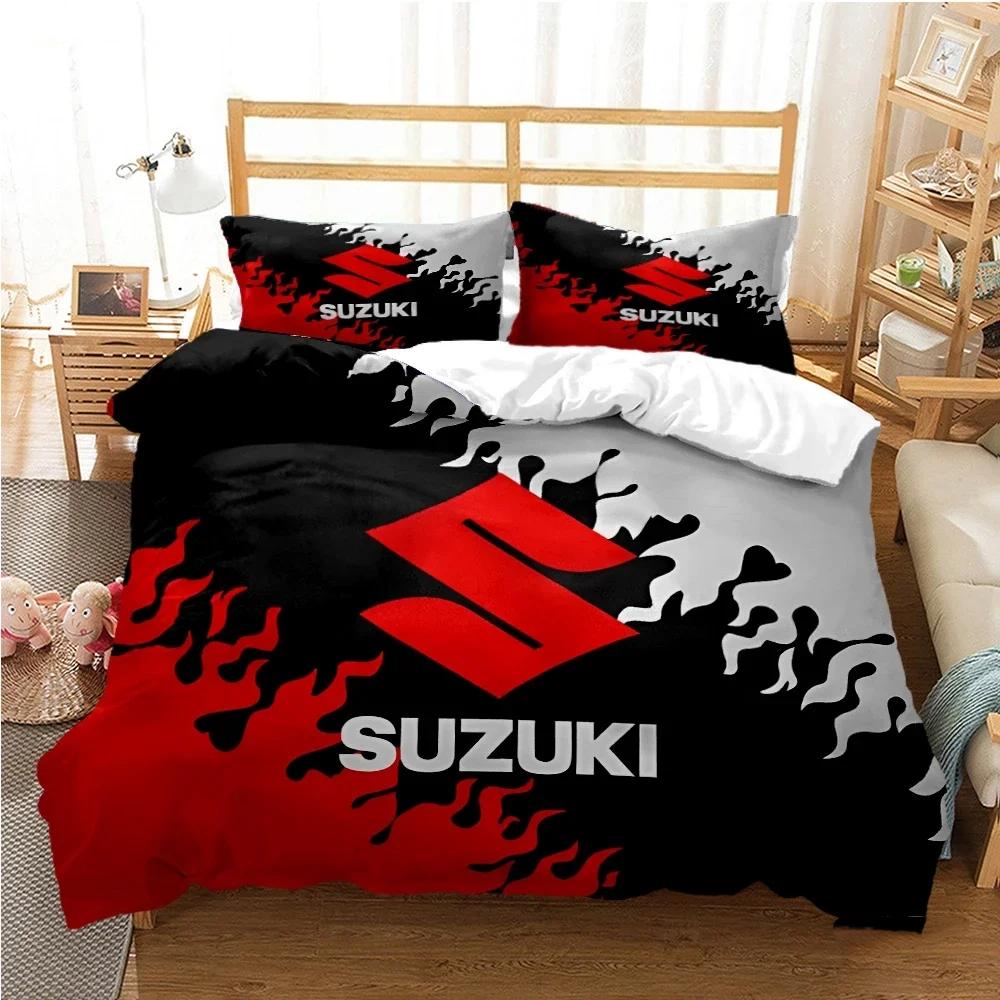 Teenagers SUZU motorcycle Casal Duvet Cover Comforter All Season Bedding Sets Soft Quilt Cover and Pillowcases Single/Double