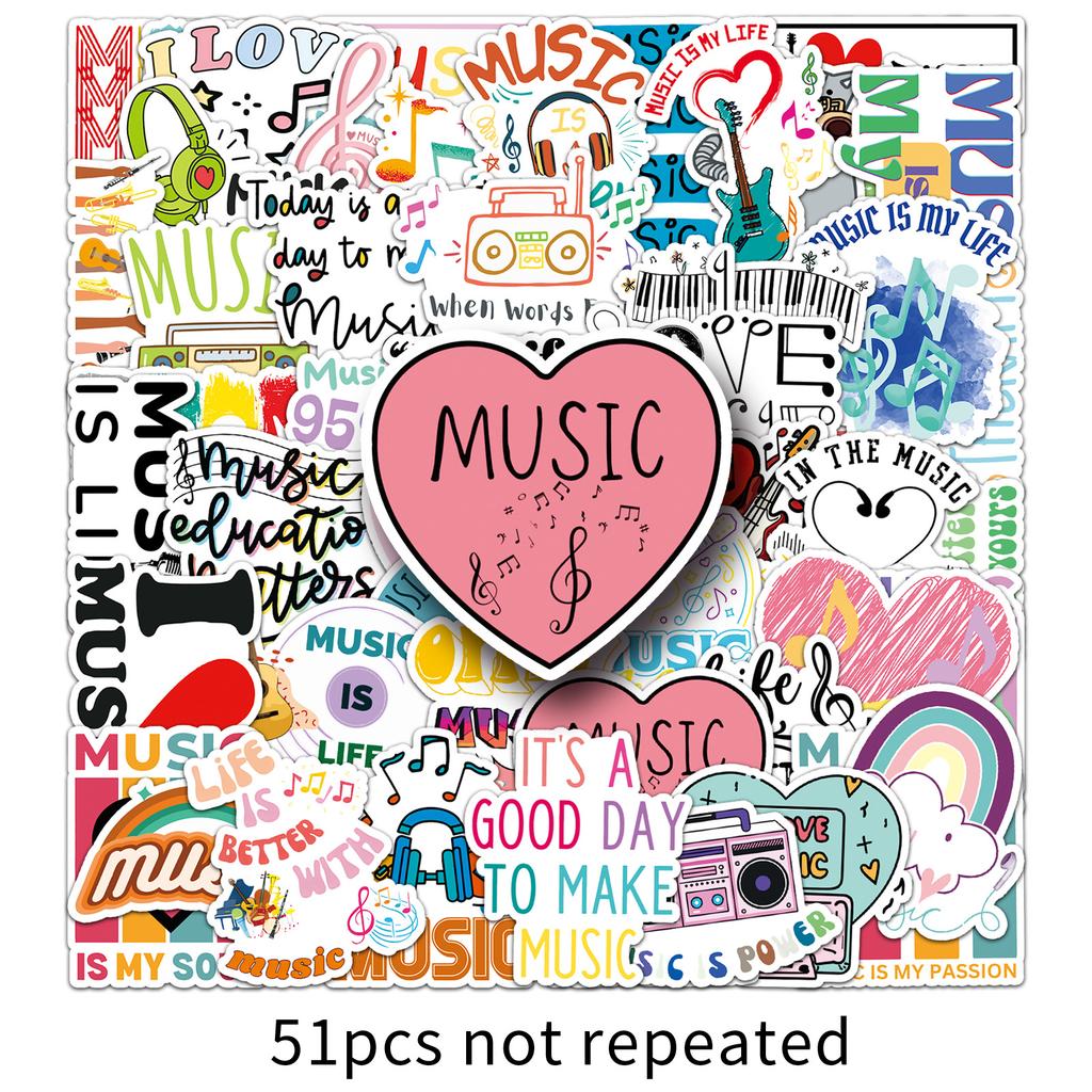 51 Love Music Graffiti Stickers Personality English Short Sentences Decorative Mobile Phone Case Water Cup Guitar Stickers