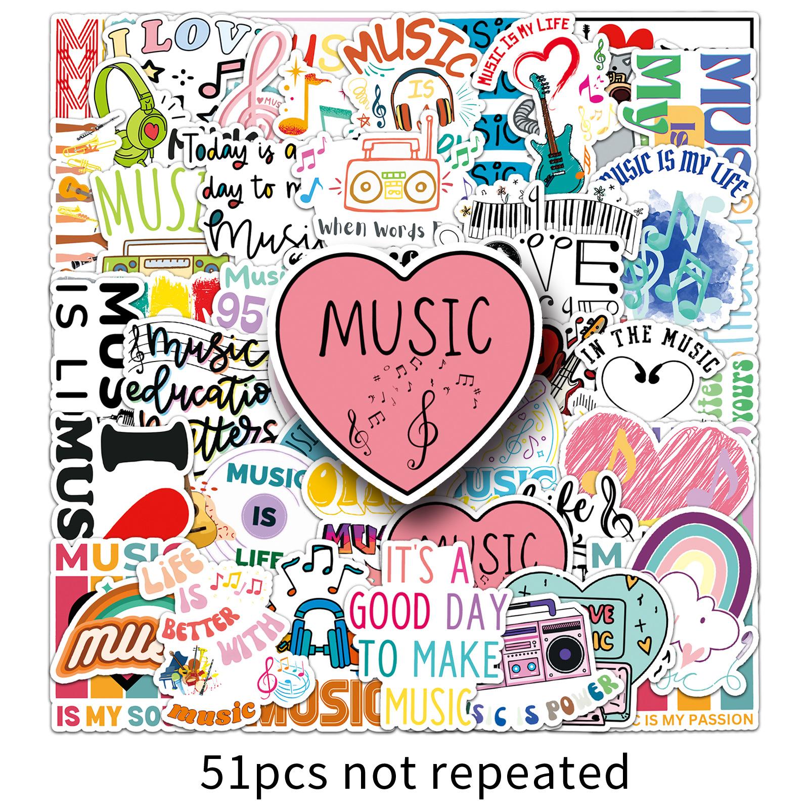 

51 Love Music Graffiti Decals Personality English Short Sentences Decorative Mobile Phone Case Water Cup Guitar Decals