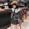 Elegantes Herbst-Set für Mädchen: Spitzen-Knopfjacke + Rock Zweiteiler