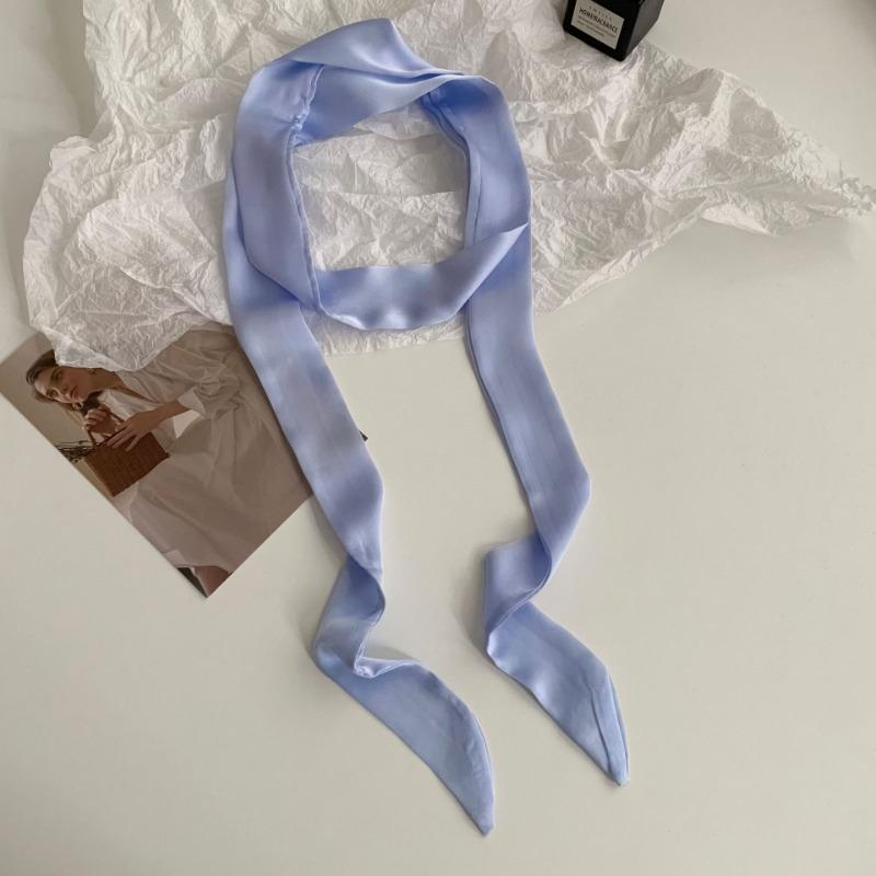 Long solid color silk scarf girl professional versatile thin narrow solid color small scarf streamer tied bag