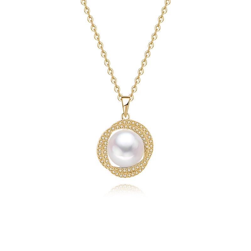 Elegant S925 Sterling Silver & Freshwater Pearl Pendant Necklace for Women - High-End Clavicle Chain with Full Diamond Detail