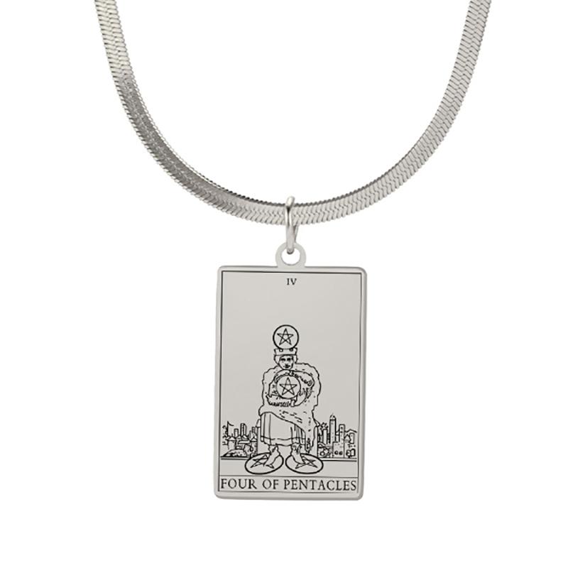 

LIKGREAT Tarot Cards Stainless Steel Snake Chain Necklace Suit of Pentacles Pendants Witchy Spiritual Jewelry for Men Women steel color