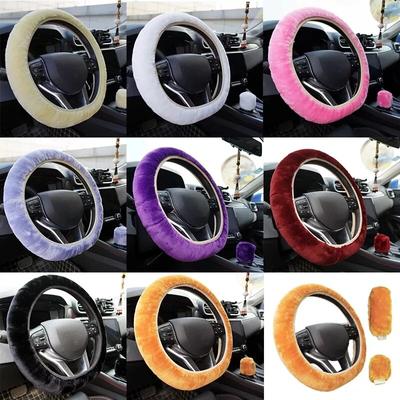 3pcs Plush Steering Wheel Cover Soft Fur M Heat Lovely Winter Handbrake Cover Auto Supplies Auto Parts