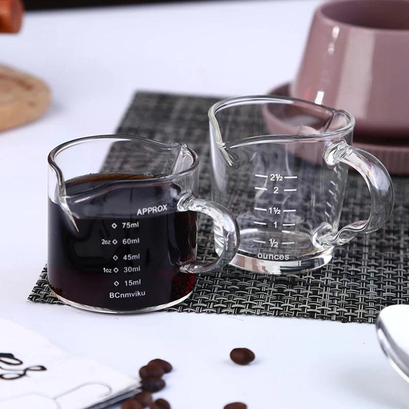 1Pcs 70/75ml Espresso Shot Glass Double Spout Glass Measuring Cup Heat-Resistant Handle Clear Scale Wine Milk Coffee Measure Jug