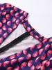 Summer Purple Printed Deep V-neck Women Dress Pleated Puff Sleeve A-line Party Evening Lady Robe