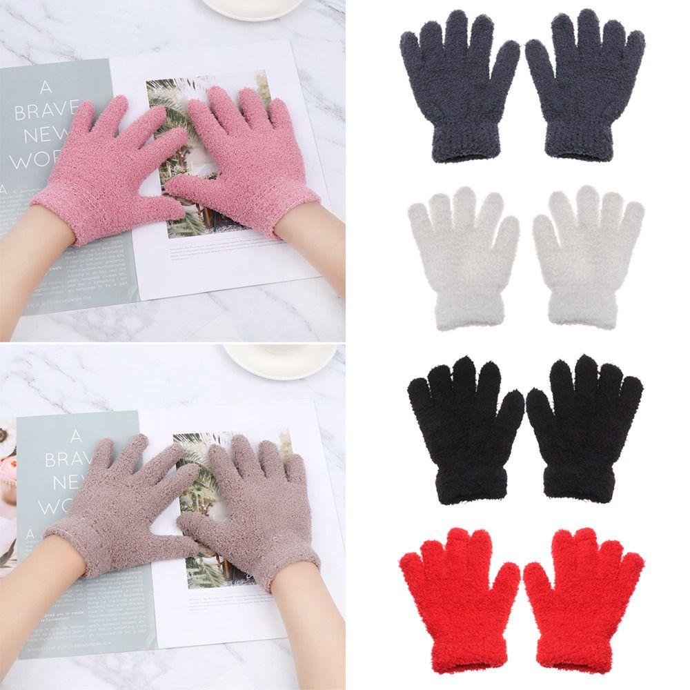 Years Old Boys Girls Baby Soft Warm Lovely Full Fingers Coral Plush Mittens Candy Color Kids Gloves