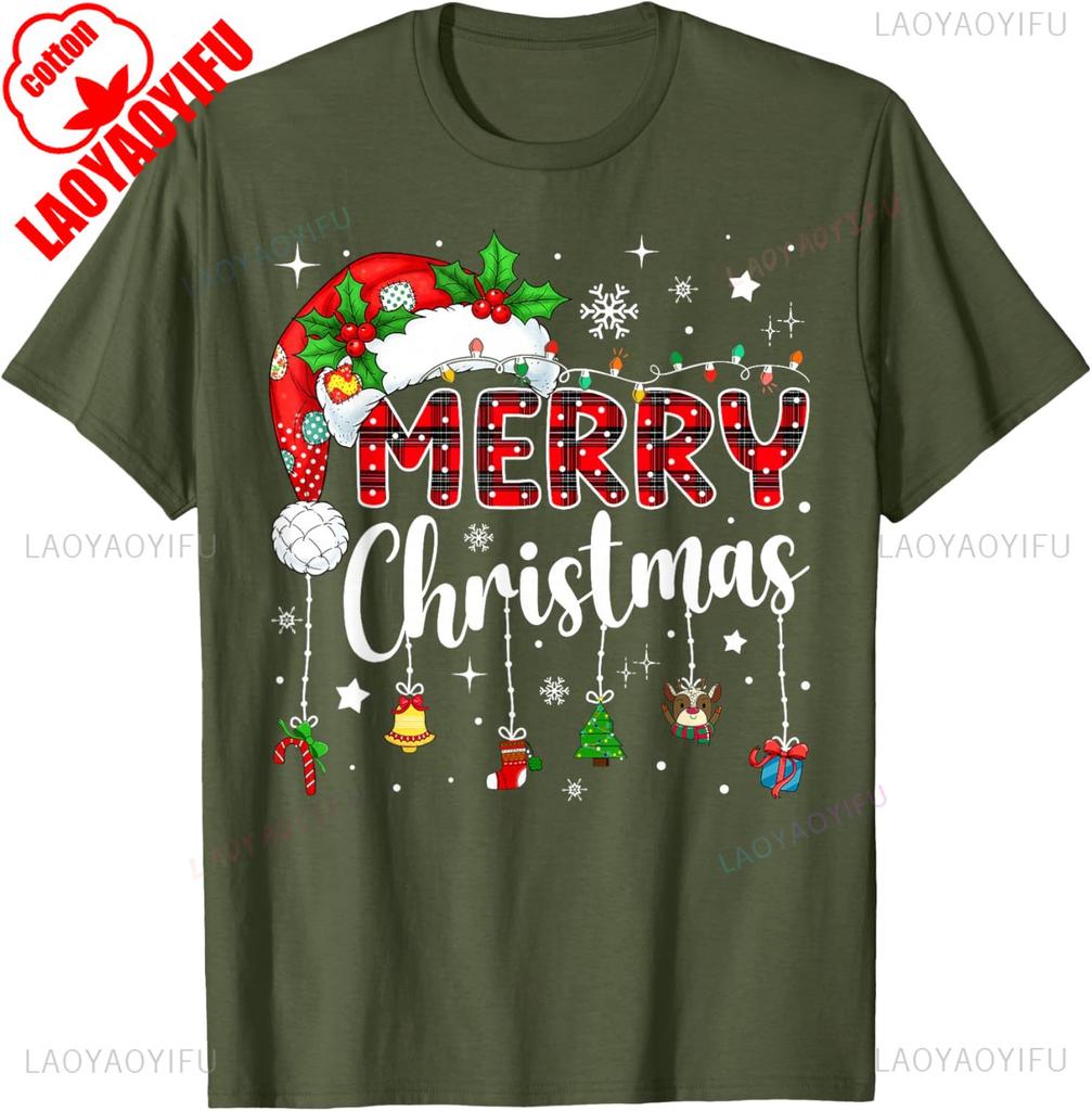Merry Christmas Red Santa Hat Reindeer Xmas Matching Family Tshirt Crewneck For Unisex High Quality Cotton Tops Tee Shirt Shor