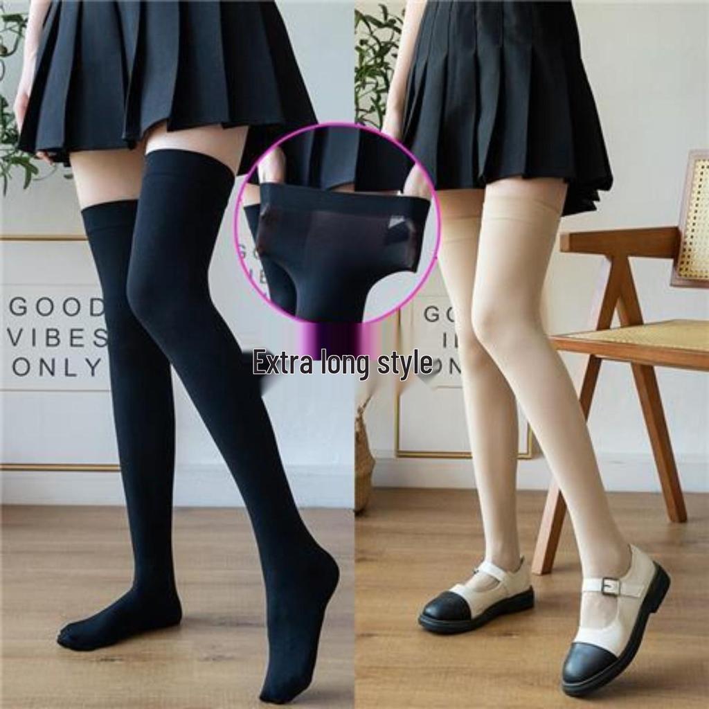 Extra Long Velvet Thigh High Socks for Tall Women, 65CM Over-the-Knee Black Stockings for Layering