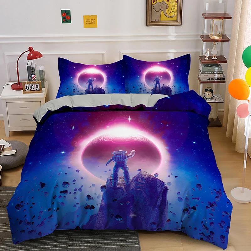 

Astronaut King Queen Duvet Cover Space Cycling Bedding Set Cartoon Universe Comforter Cover Galaxy 2/3Pcs Polyester Quilt Cover EU Single(135*200cm)3pcs
