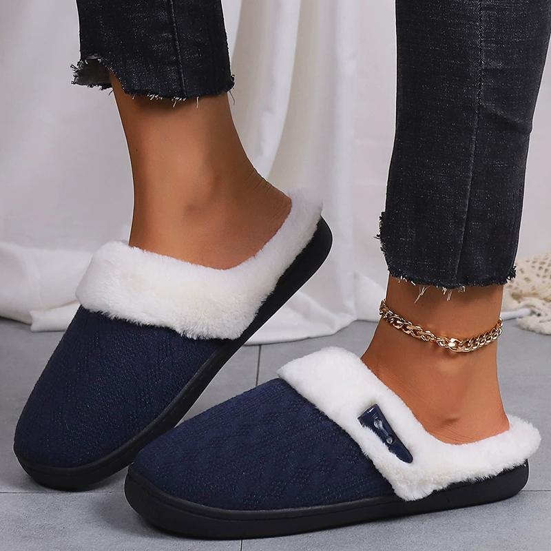 Fashion Winter Plush House Cotton Slippers Women Anti Slip Flat Heel Cotton Slides Woman Fashion Mix Color Plush Slippers Female