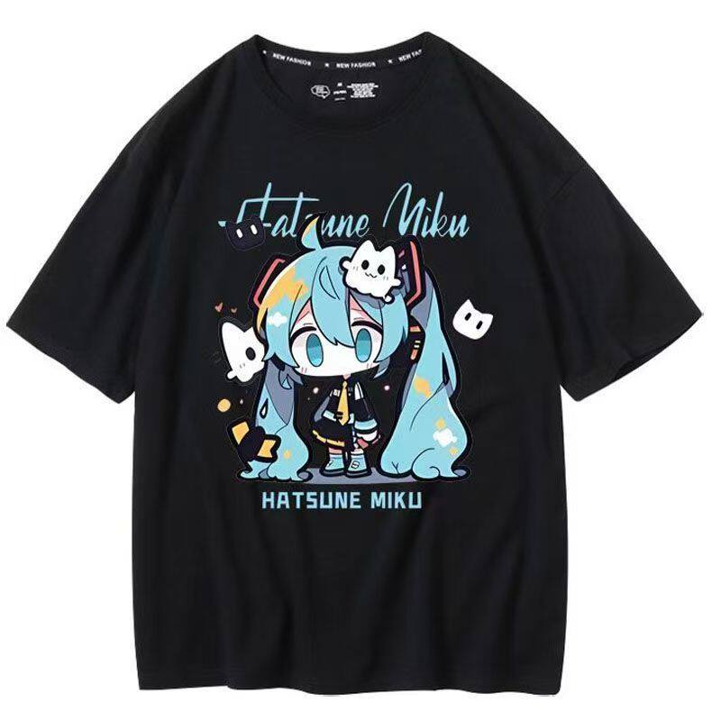 Chuyin Co Branded Neighboring Future MIKU Pain Clothes Anime Printed Short Sleeved Cotton Unisexs and Womens Loose Tshirts