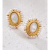 Eetit France Style Fashion Stainless Steel Stud Earrings Inlaid Thicker Natural Shell Stone Imitation Pearls Waterproof Jewelry