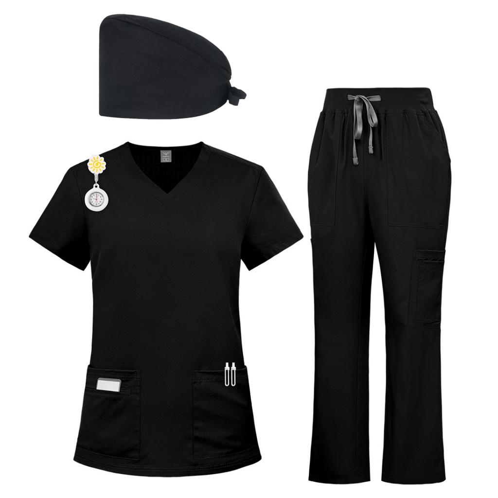 Comprehensive Training Outfit Unisex Solid Scrub Set With Hat For Beauty Salon Maternity