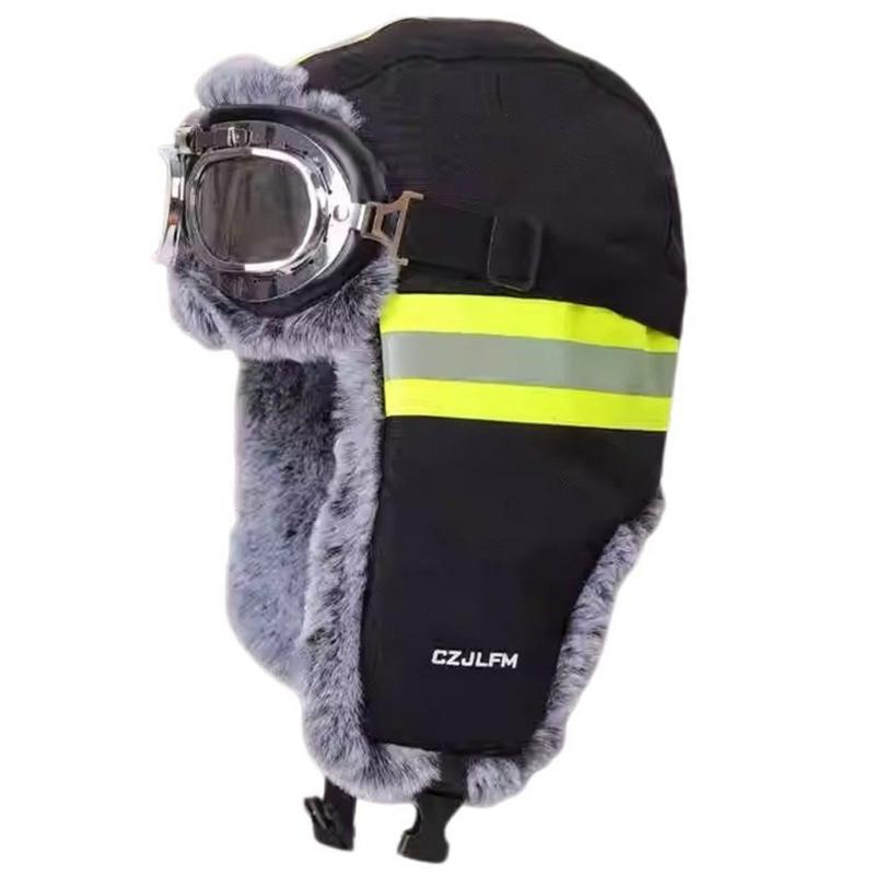 Reflektierende Winter-Trappermütze zum Radfahren Hohe Sichtbarkeit Warm Thermisch Fellige Ohrenklappen Mützen mit Abnehmbarer Brille