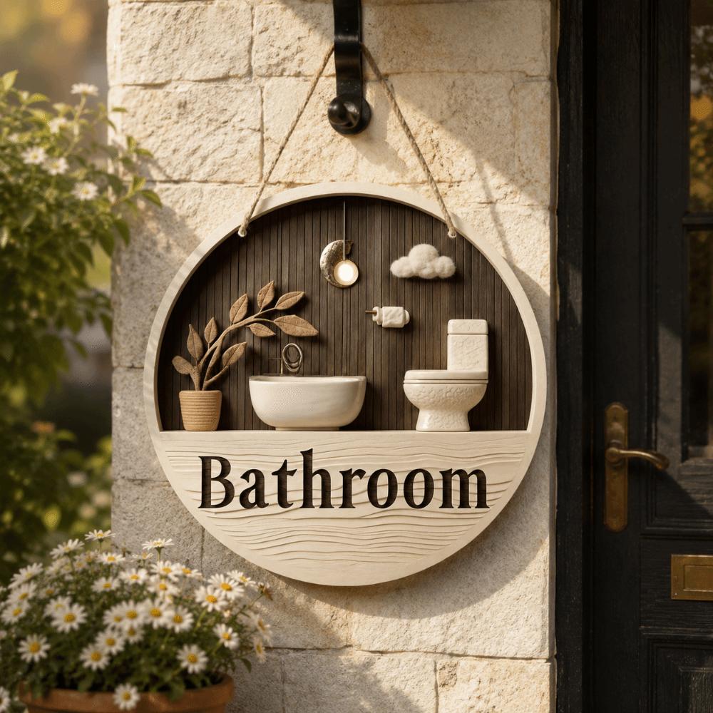 2D Flat Bathroom Sign Plate Ornament Circle Decorative Plaque Toilet Decorative Plate  Dormitory