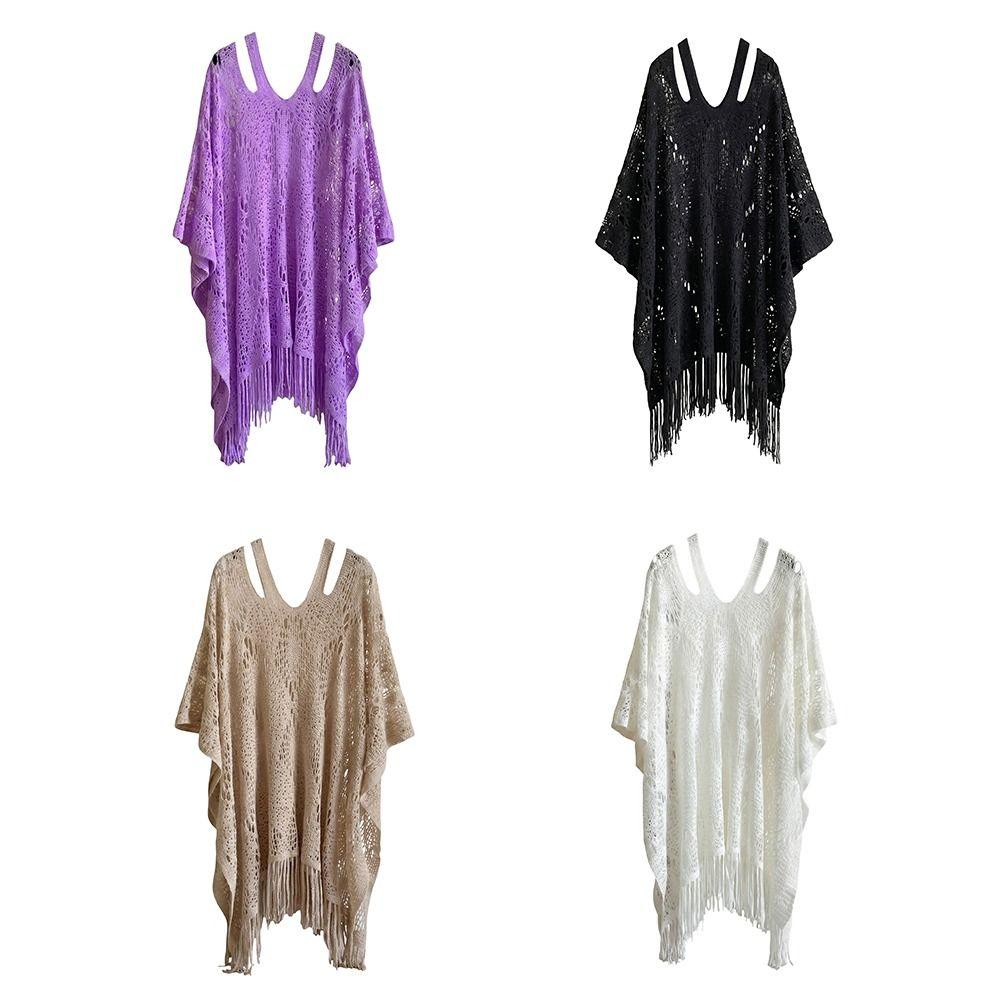 Tassels Bohemian Shawl Plus Size Crochet Top Women Casual Knit Hollow Out Top Streetwear