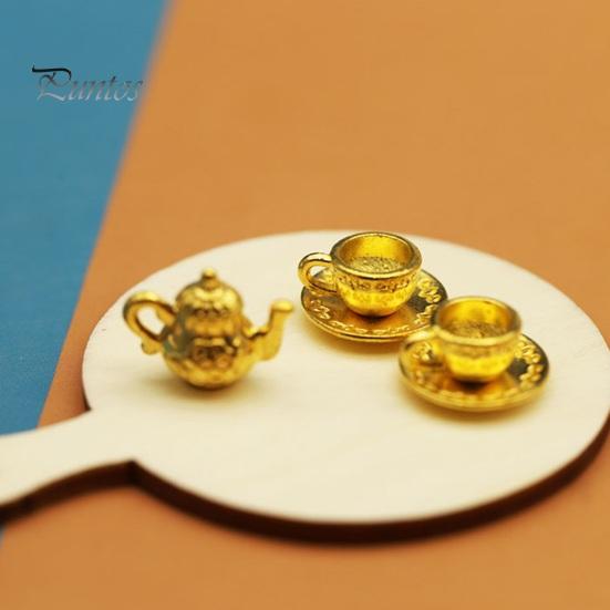 5 Stück/Set 1:12 Puppenhaus-Teekannen-Set, Miniatur-Teekanne, Teetasse, Untersetzer, Modell-Set, Esstisch, Modell, Dekor, Spielzeug, Puppenhaus-Zubehör