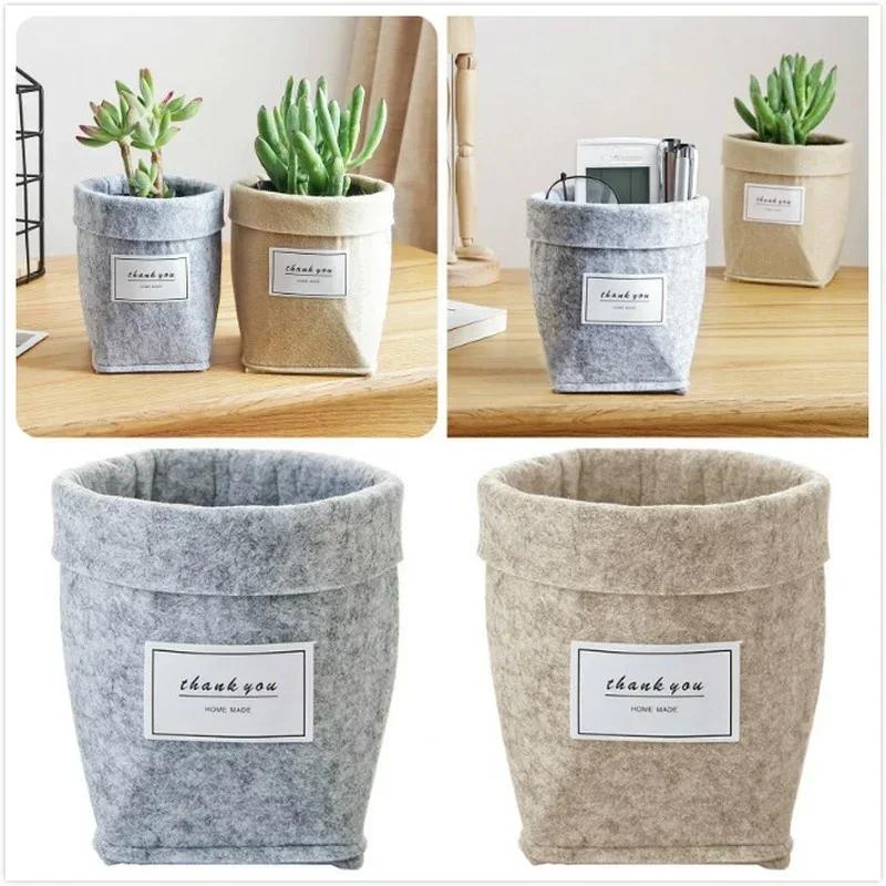 Jute Cotton Linen Storage Bag Flowerpot Desktop Basket Hanging Pocket Organizer Toy for Cosmetic Sundries Box Home Decor