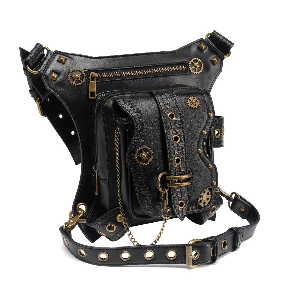 Johnature Punk lokomotivkjede midjepakker Unisex Retro Moto & Biker Rivet Mote Utendørs midjeveske Kvinner Menn Skuldervesker
